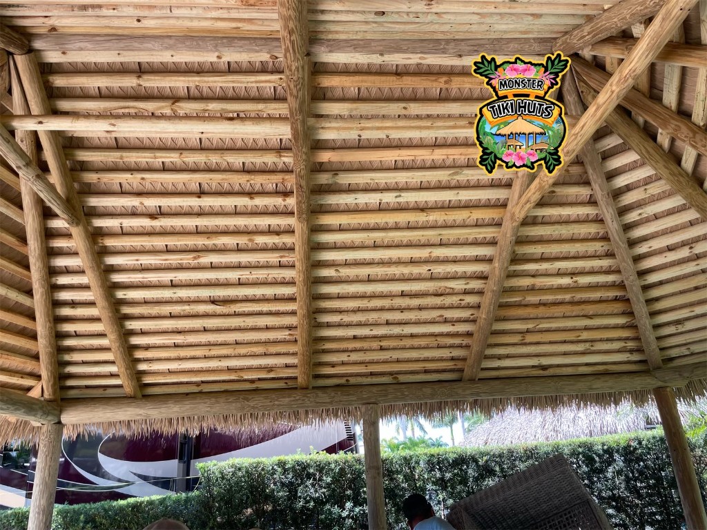 Synthetic thatch interior ceiling at a resort structure